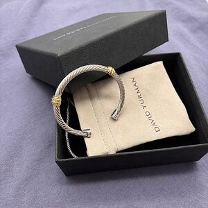 David Yurman 18k Yellow Gold and White Cubic Zirconia Sterling Silver Cuff